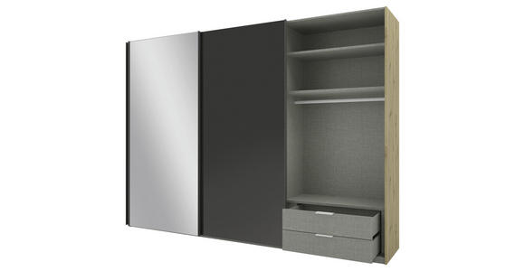SCHWEBETÜRENSCHRANK 300/223/69 cm 3-türig Anthrazit, Eiche Artisan - Anthrazit/Eiche Artisan, KONVENTIONELL, Glas/Holzwerkstoff (300/223/69cm) - Novel