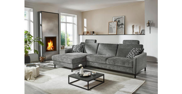 ECKSOFA in Chenille, Flachgewebe Dunkelgrau 175/316 cm - Dunkelgrau/Schwarz, Design, Textil/Metall (175/316cm) - Dieter Knoll
