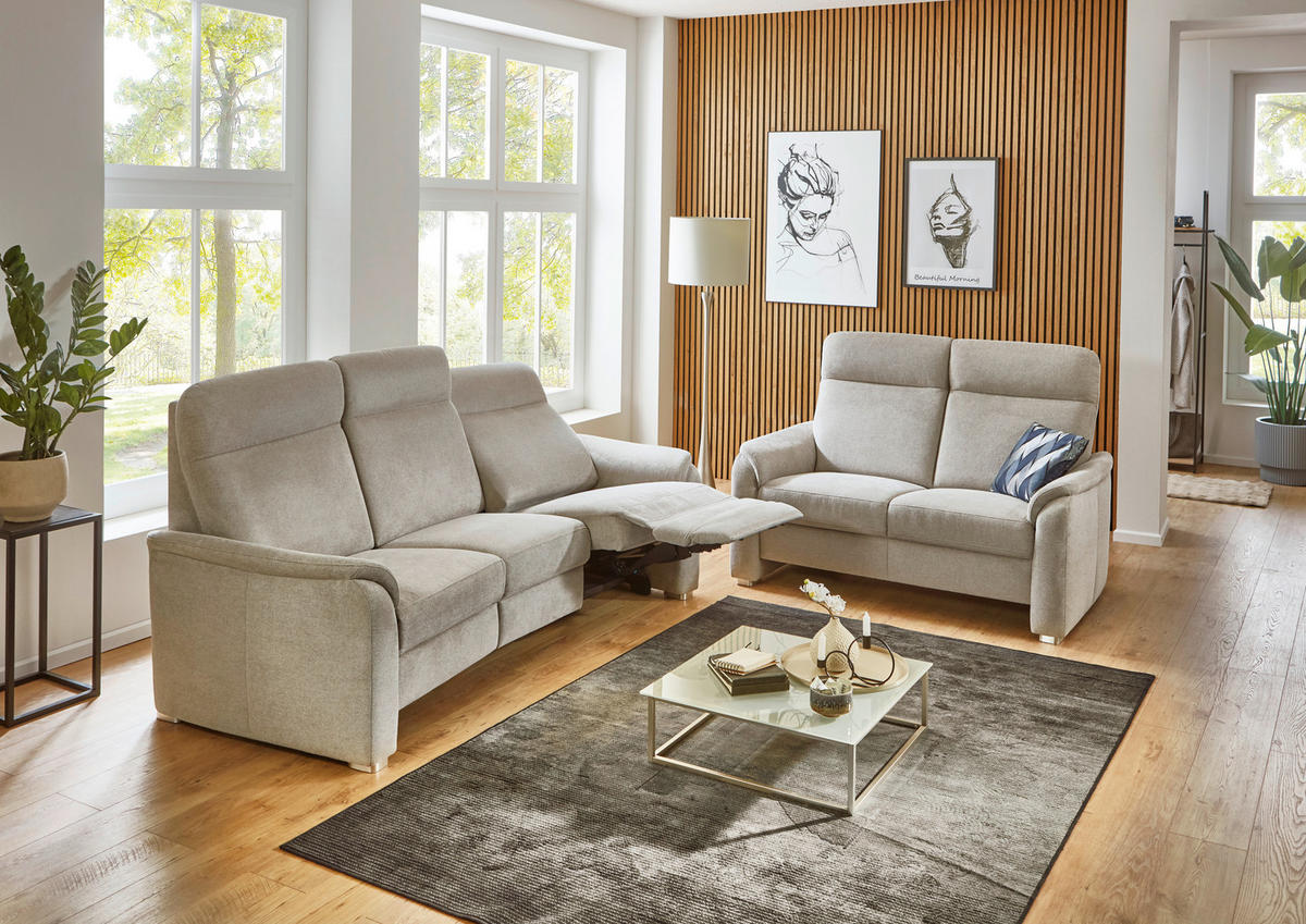 TRAPEZSOFA Flachgewebe Beige  - Beige/Alufarben, Konventionell, Textil/Metall (218/107/103cm) - Beldomo Comfort