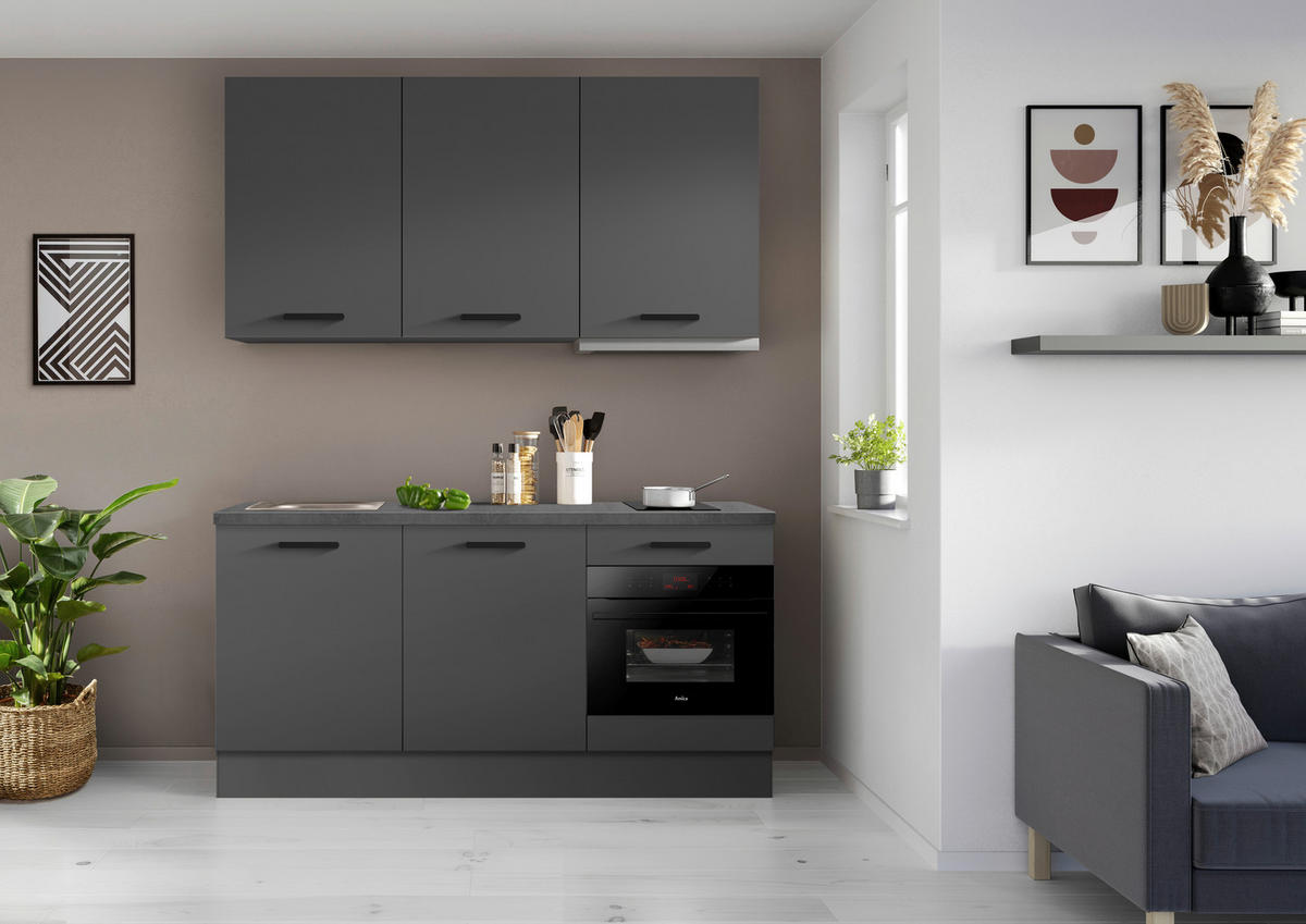 KÜCHENBLOCK 180 cm   in Graphitfarben  - Schieferfarben/Schwarz, Basics, Holzwerkstoff/Metall (180cm) - Impuls