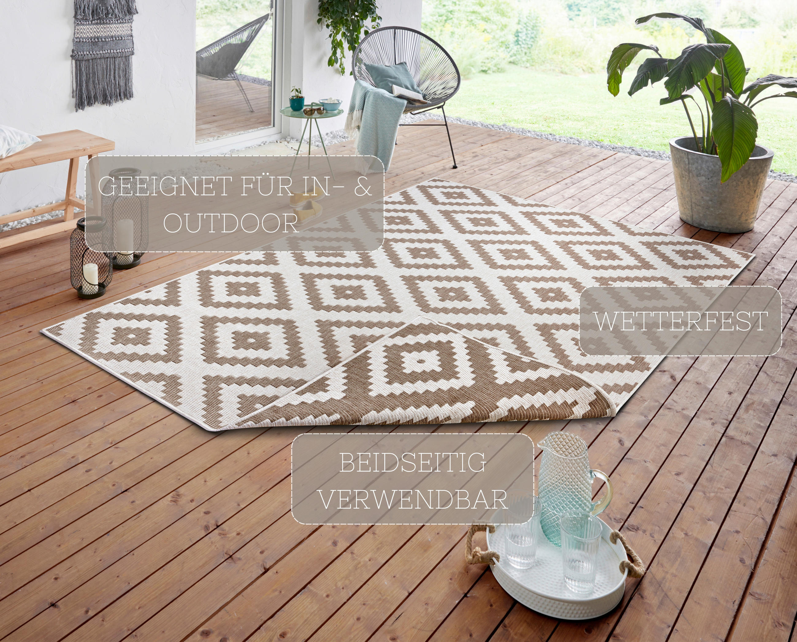 OUTDOORTEPPICH 120/170 cm Twin Creme, Cappuccino  - Creme/Cappuccino, Basics, Kunststoff (120/170cm)