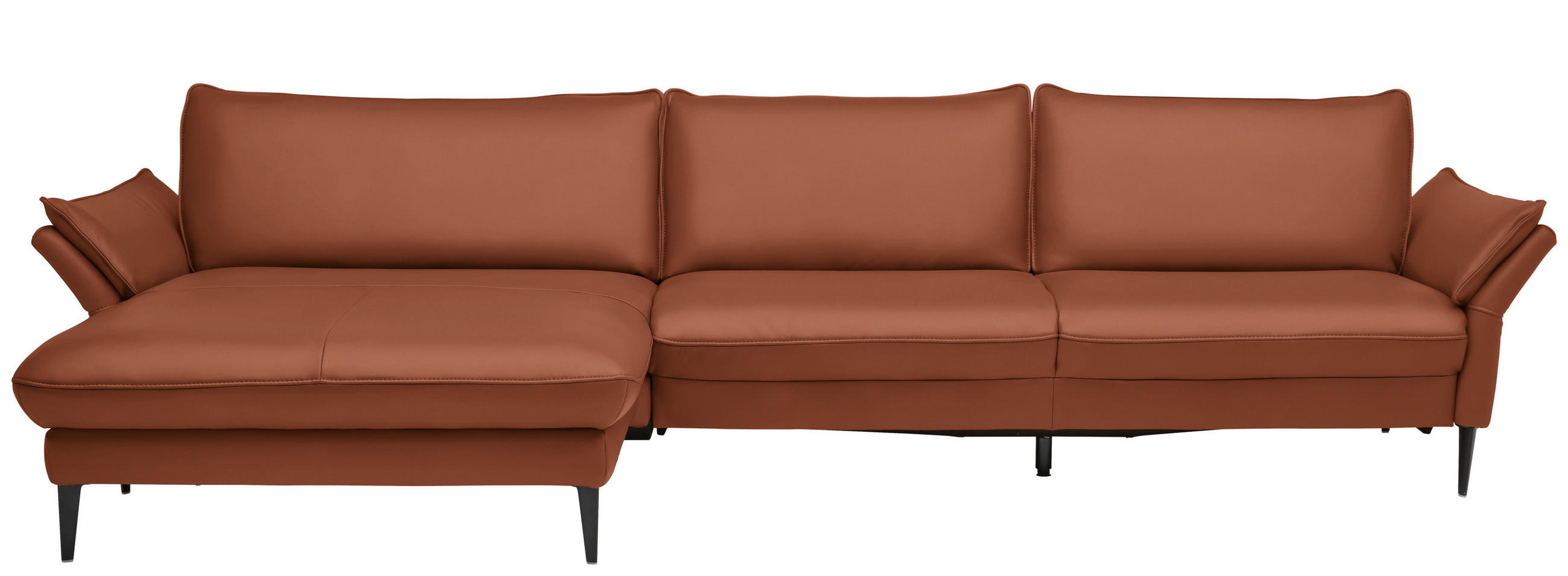 ECKSOFA in Echtleder Cognac  - Cognac/Schwarz, Design, Leder/Metall (172/334cm) - Valdera
