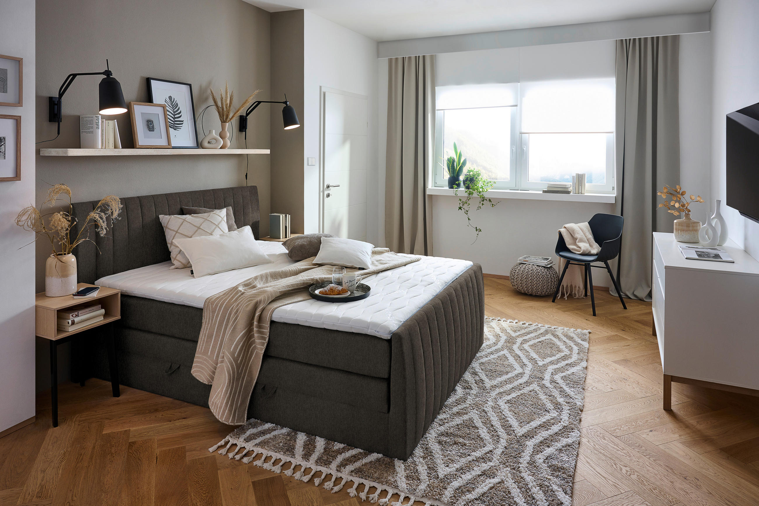 BOXSPRINGBETT 180/200 cm  in Braun  - Schwarz/Braun, KONVENTIONELL, Kunststoff/Textil (180/200cm) - Boxxx