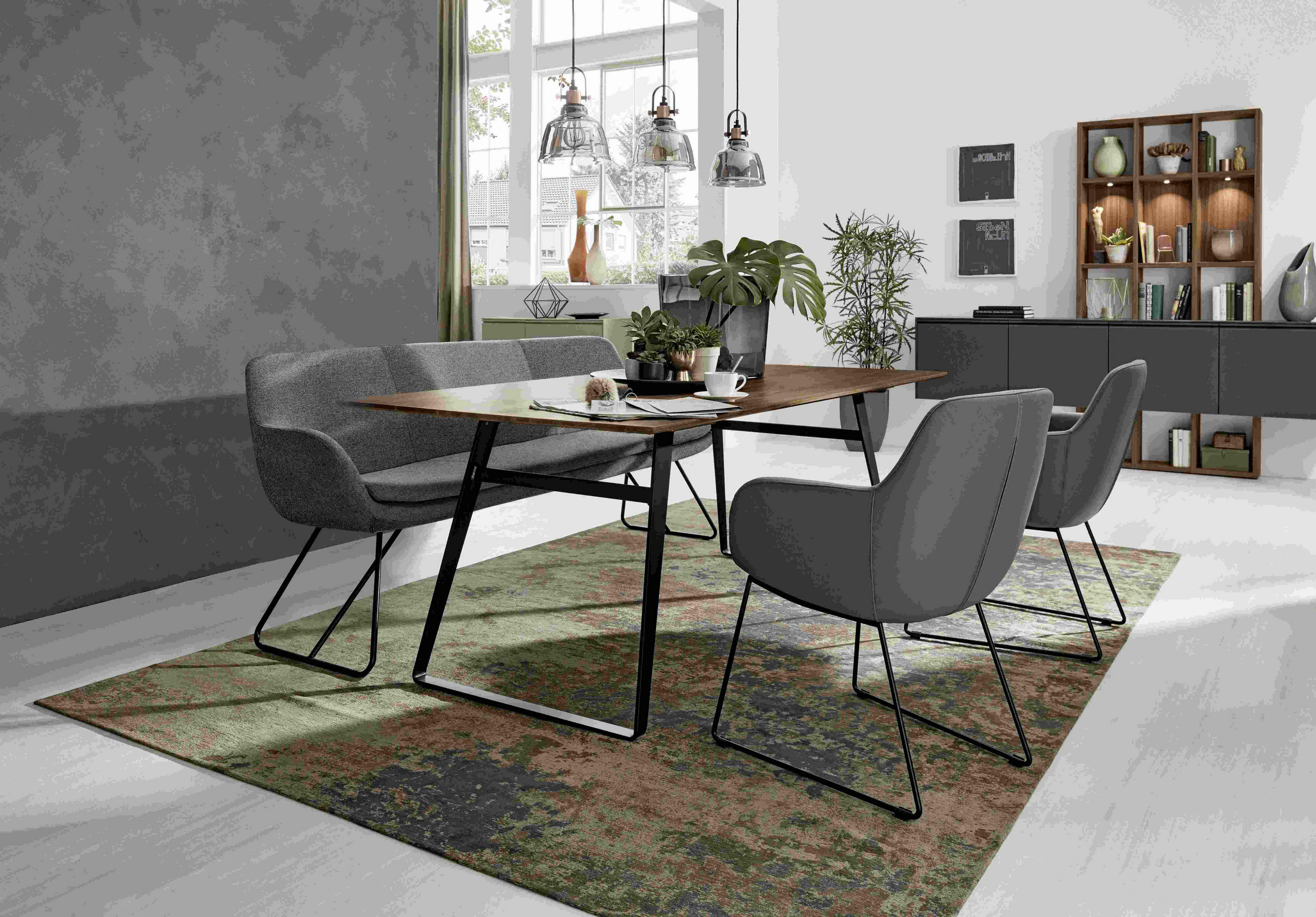 SITZBANK 180/87/65 cm Webstoff Anthrazit Metall  - Anthrazit/Schwarz, Design, Textil/Metall (180/87/65cm) - Musterring