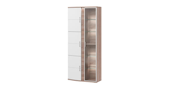 VITRINE in Weiß, Eichefarben - Eichefarben/Alufarben, Design, Glas/Holzwerkstoff (95,3/217,2/40,4cm) - Xora
