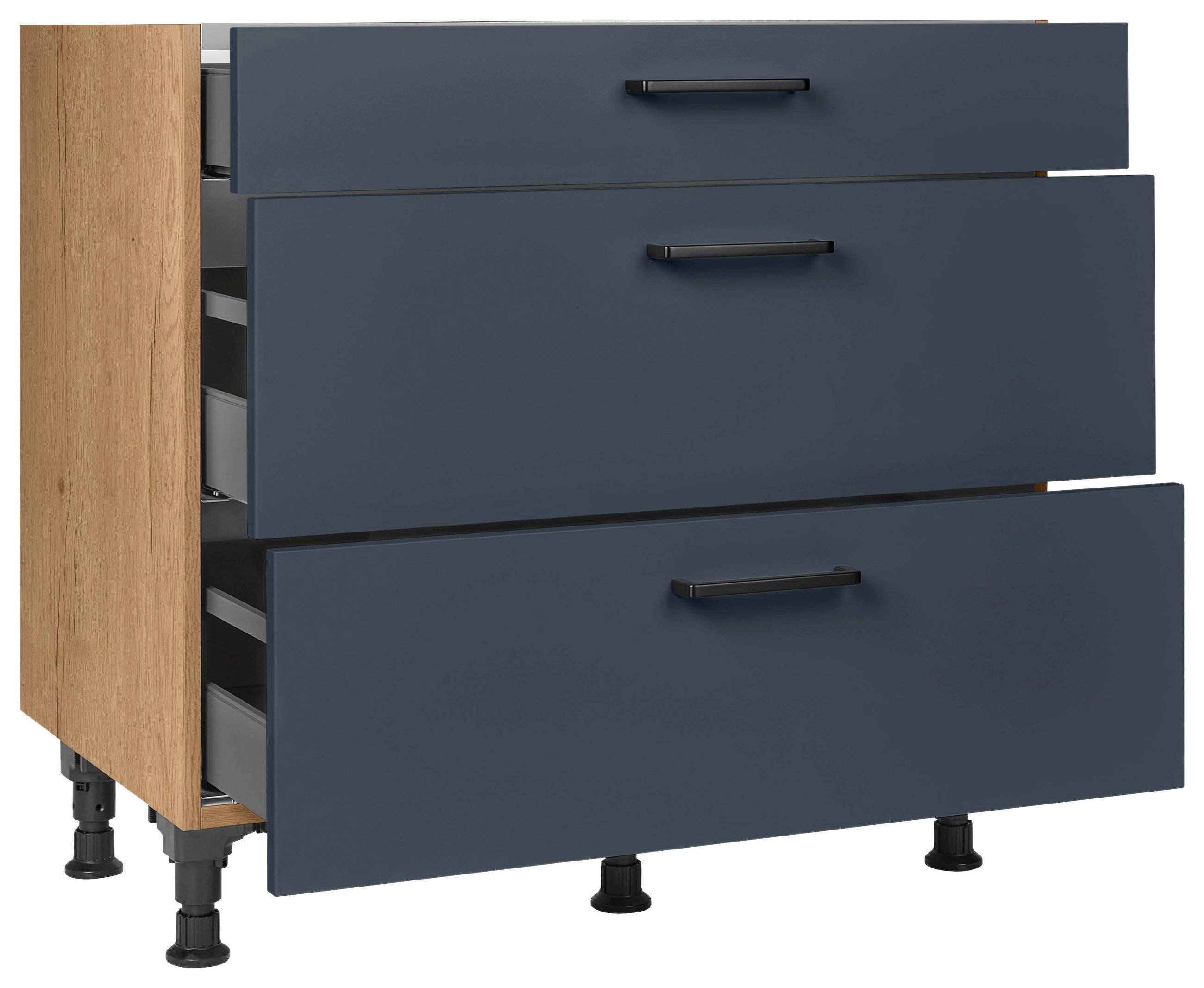 KOCHFELDUMBAUSCHRANK 90,0/87,0/56,0 cm  in Blau, Eichefarben  - Blau/Eichefarben, MODERN, Holzwerkstoff/Metall (90,0/87,0/56,0cm) - Nobilia