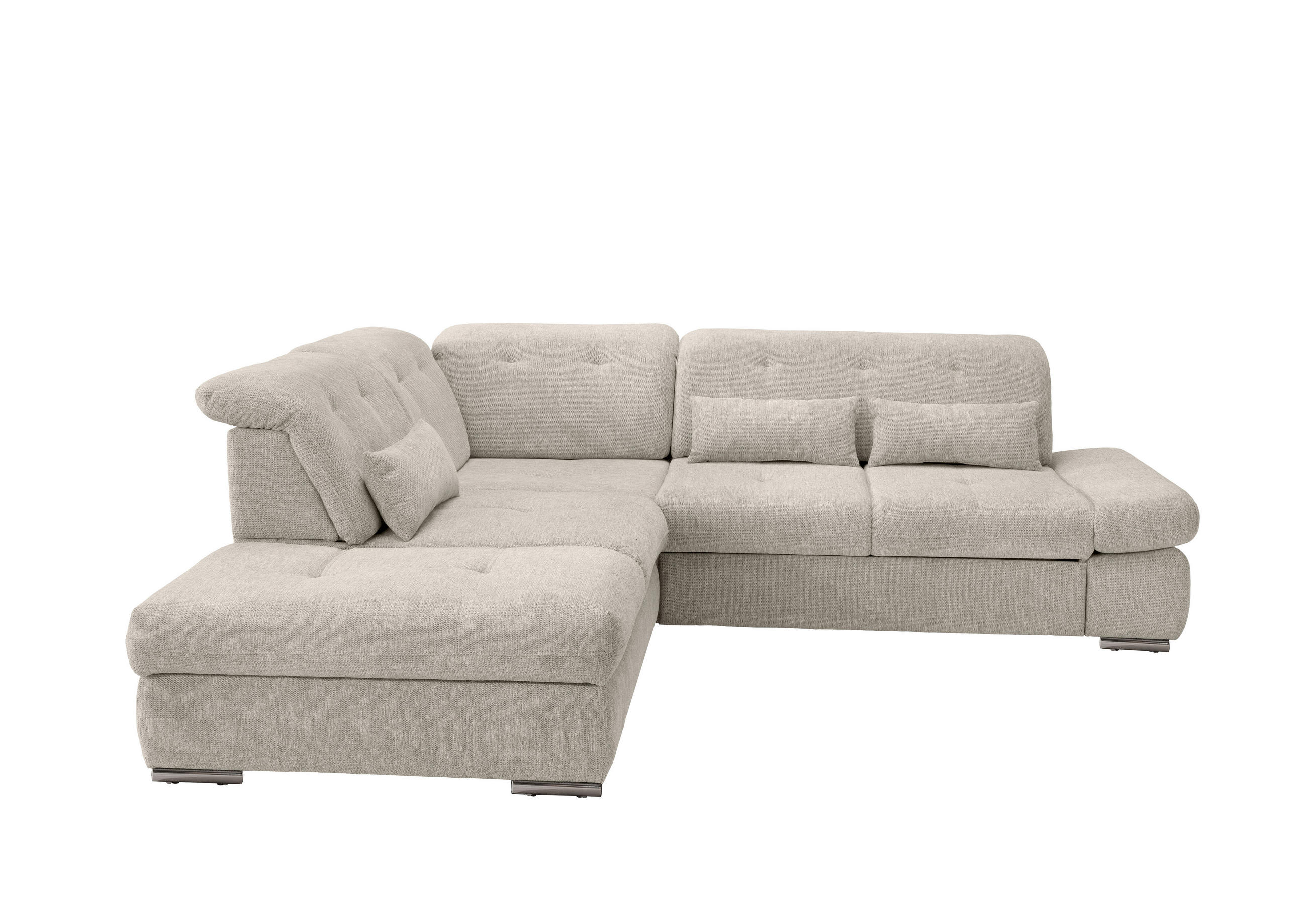 ECKSOFA Beige Chenille  - Chromfarben/Beige, Design, Textil/Metall (254/280cm) - Livetastic