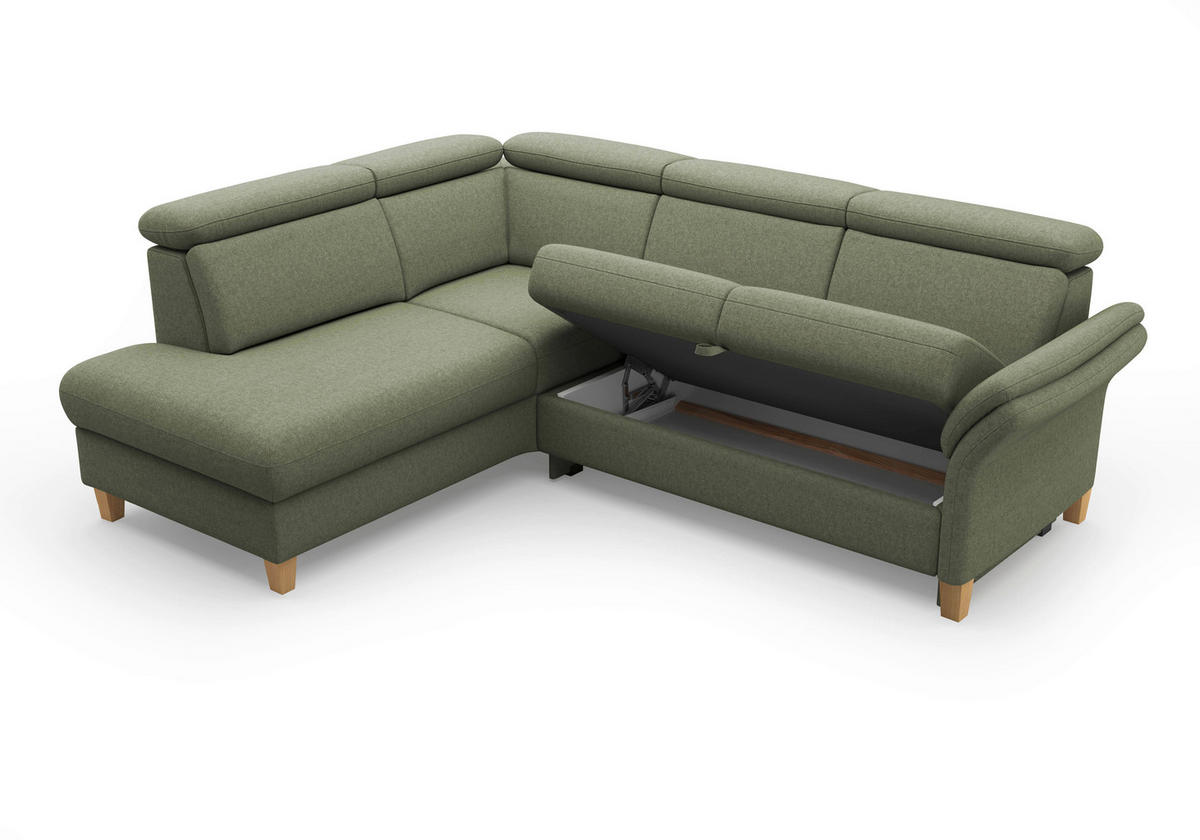 ECKSOFA GLENDALE E Olivgrün Flachgewebe  - Eichefarben/Olivgrün, KONVENTIONELL, Holz/Textil (193/247cm) - Sit & More