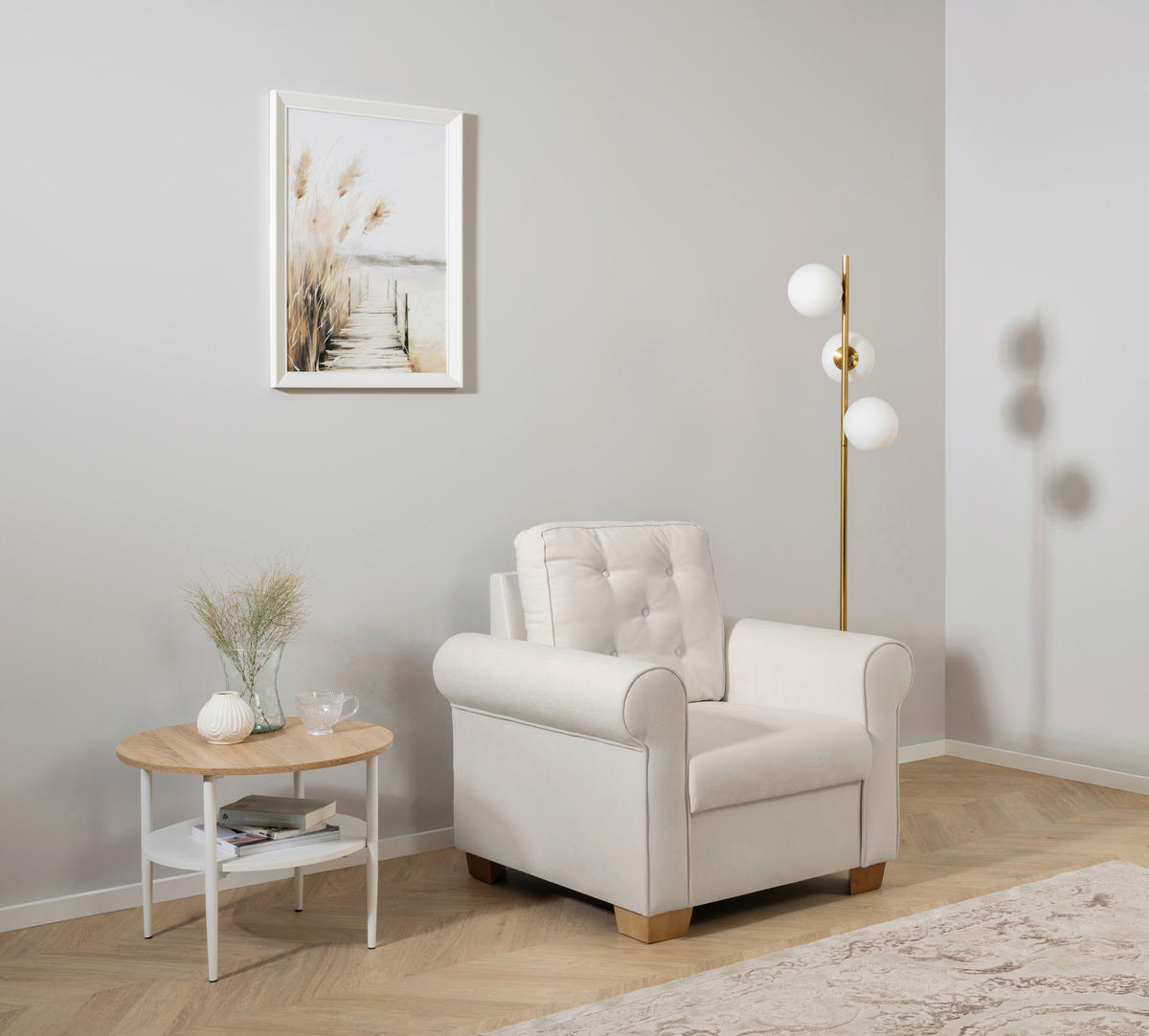 SESSEL in Hellgrau  - Buchefarben/Hellgrau, Design, Holz/Textil (93/89/82cm) - MID.YOU