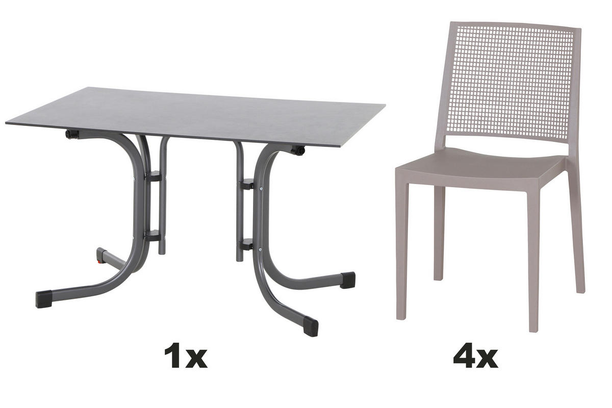 GARTENGARNITUR 5-teilig Stahl  - Taupe/Anthrazit, Basics, Kunststoff/Metall (80/80/120cm) - Siena Garden