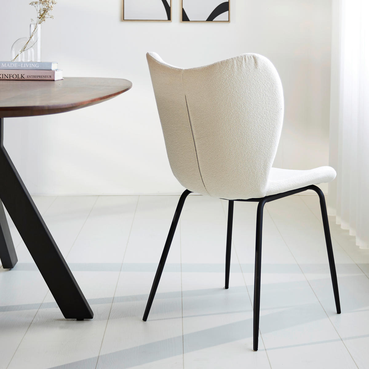 STUHL-SET 2 Stück  Bouclé  - Creme/Schwarz, MODERN, Textil/Metall (50/88,5/42cm) - MID.YOU