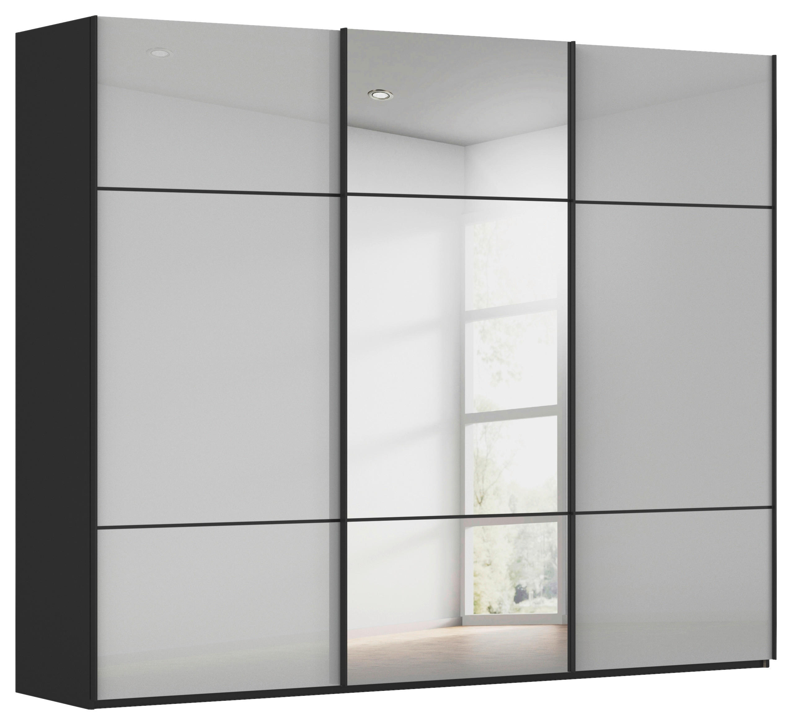 SCHWEBETÜRENSCHRANK in Grau, Schwarz  - Schwarz/Grau, Konventionell, Glas/Holzwerkstoff (242/223/68cm) - Novel