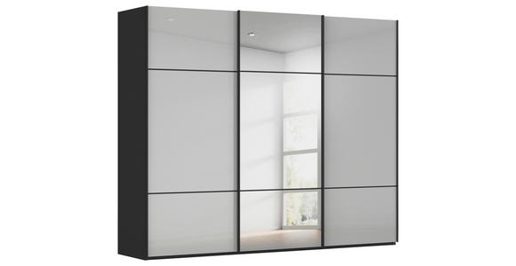 SCHWEBETÜRENSCHRANK 301/223/68 cm 3-türig Grau, Schwarz - Alufarben/Schwarz, KONVENTIONELL, Glas/Holzwerkstoff (301/223/68cm) - Novel