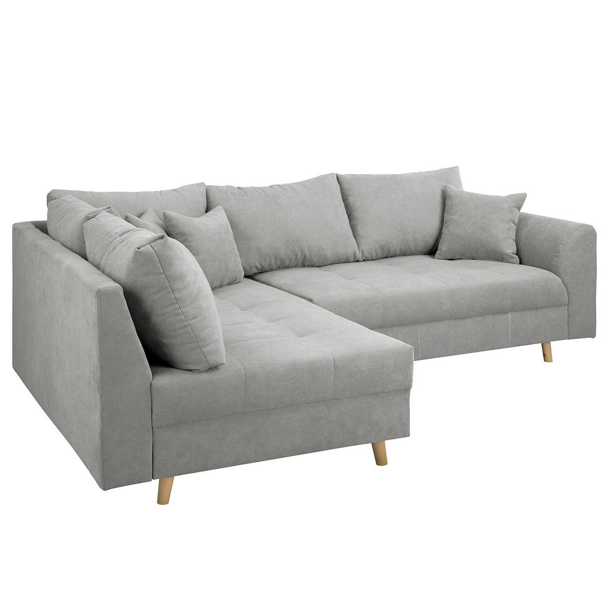 ECKSOFA inkl. Hocker Ariella Grau Mikrofaser Rückenkissen, Hocker  - Naturfarben/Grau, Design, Holz/Textil (161/231cm) - Livetastic