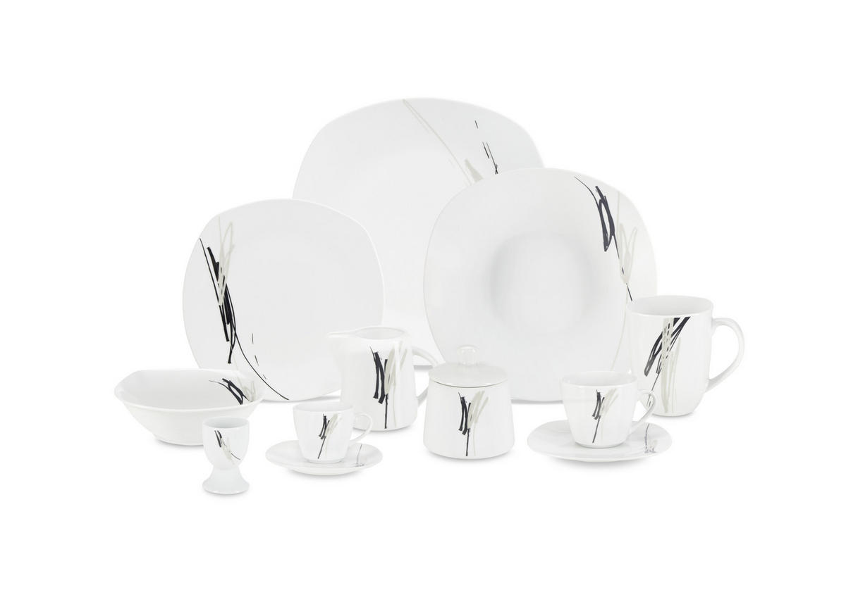 KOMBINOVANÝ SERVIS 62-dielne, porcelán keramika  - čierna/sivá, Design, keramika - Boxxx