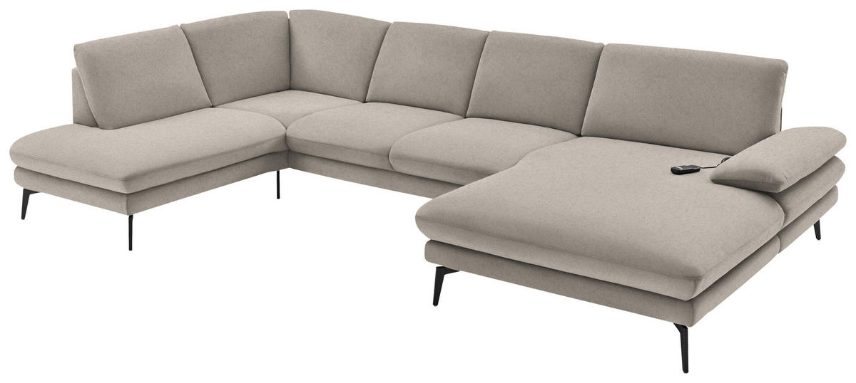 SAROKGARNITÚRA textil világosbarna  - fekete/világosbarna, Design, textil/fém (208/344/180cm) - Dieter Knoll