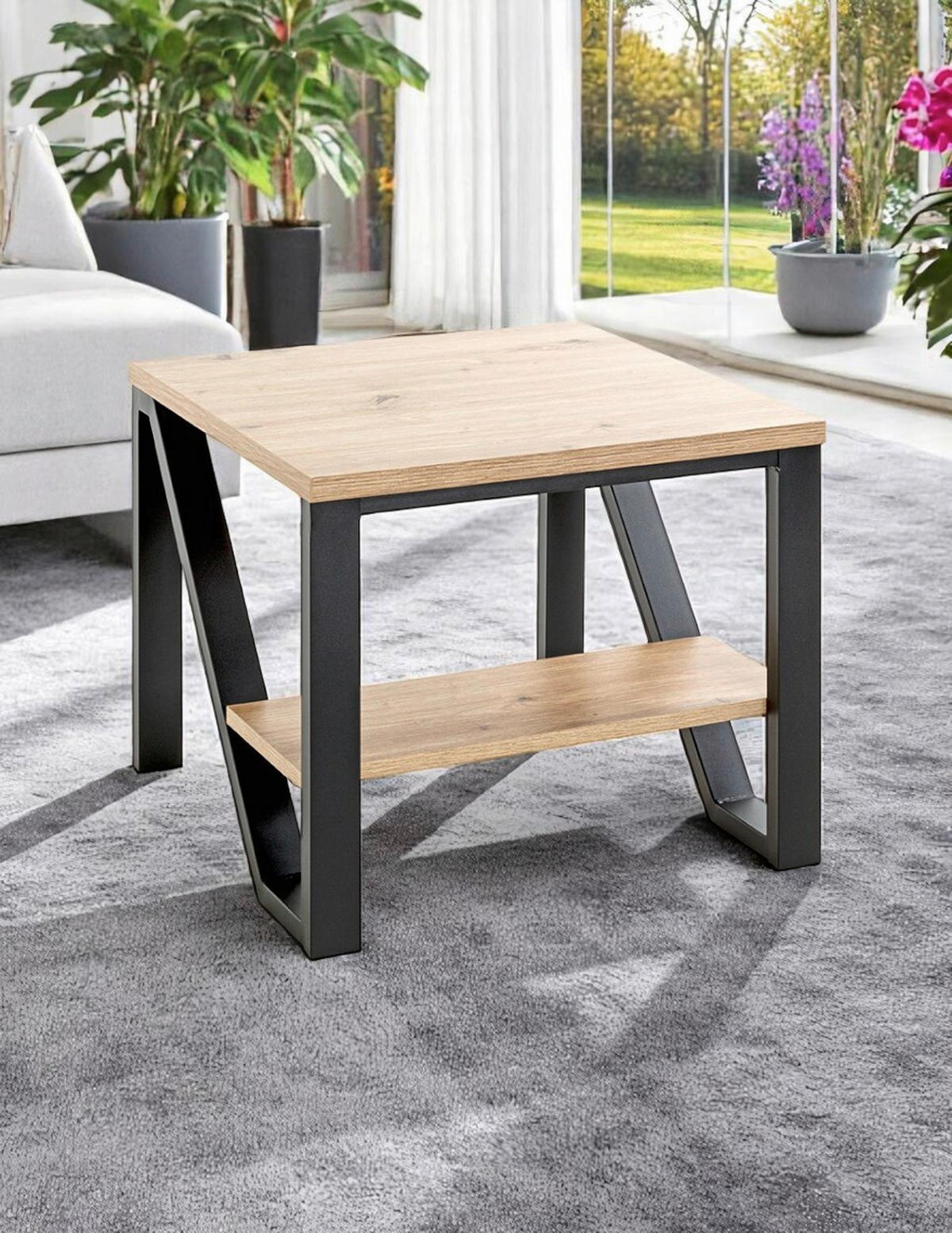 BEISTELLTISCH in Metall, Holzwerkstoff 55/55/48 cm  - Eichefarben/Schwarz, Trend, Holzwerkstoff/Metall (55/55/48cm)
