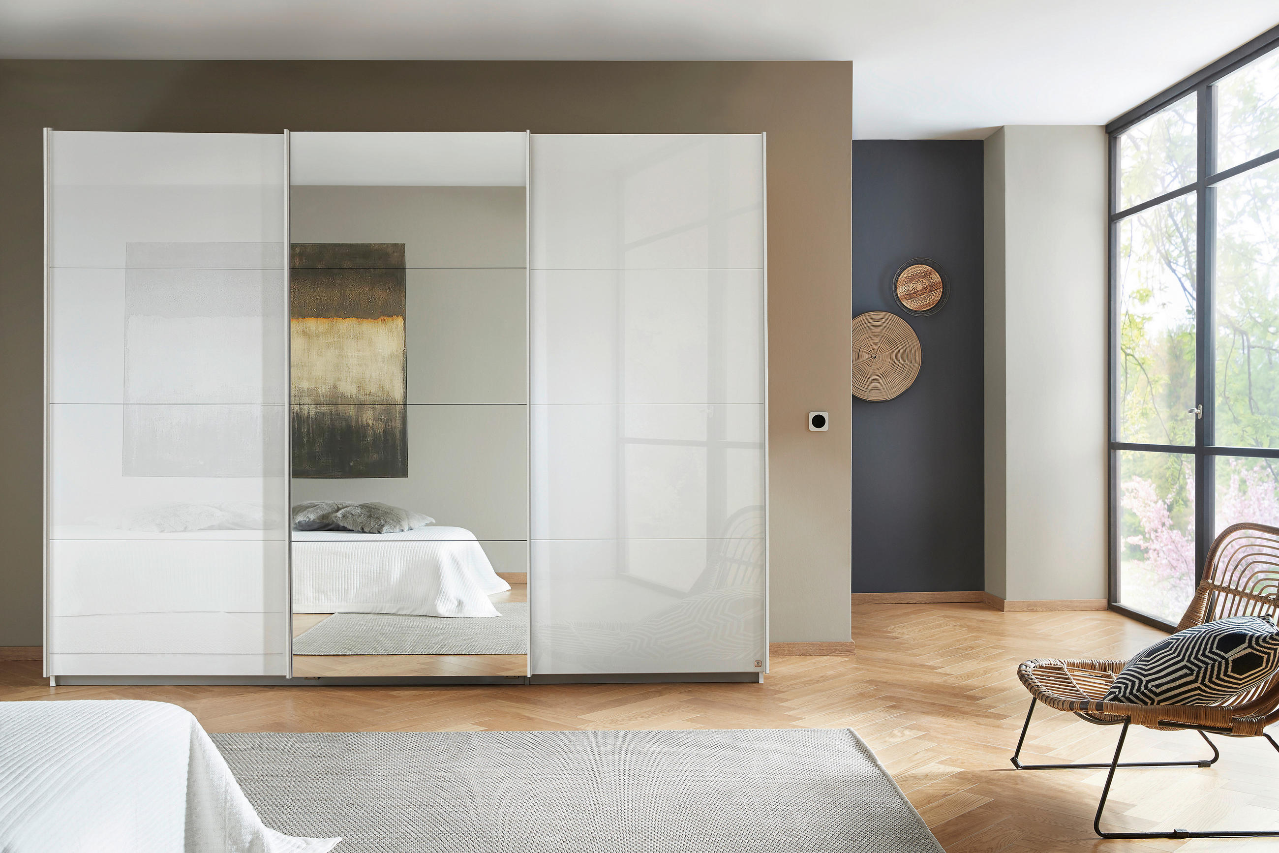SCHWEBETÜRENSCHRANK 271/210/62 cm 3-türig Weiß  - Weiß, KONVENTIONELL, Glas/Holzwerkstoff (271/210/62cm) - Carryhome