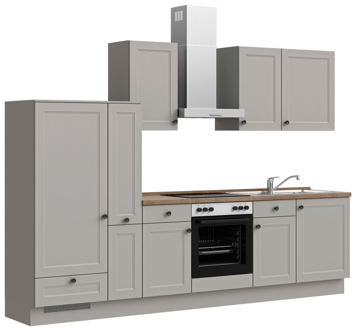 KÜCHENBLOCK 300 cm   in Grau, Eiche dunkel  - Eiche dunkel/Schwarz, MODERN, Holzwerkstoff/Metall (300cm) - Nobilia
