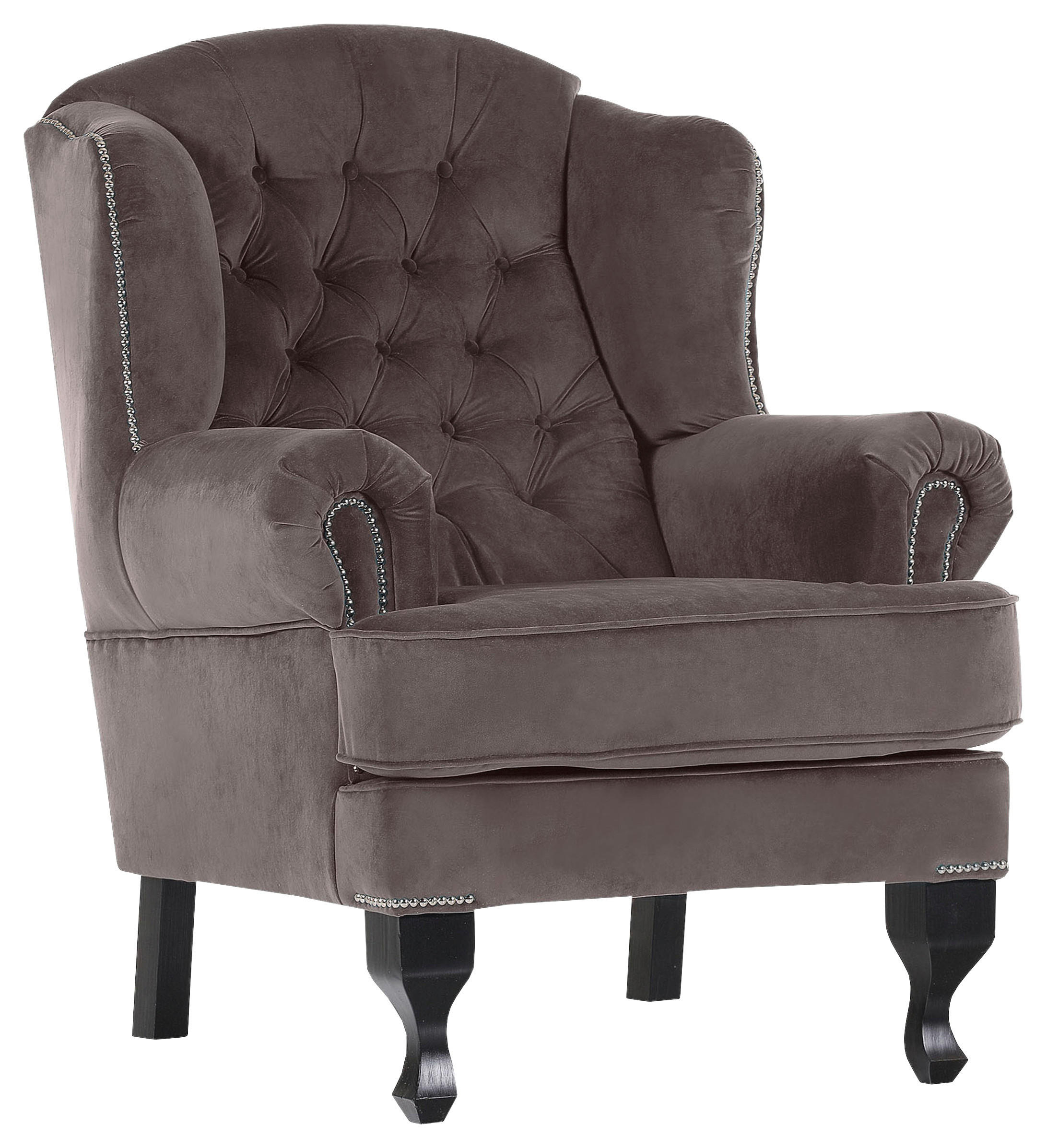 CHESTERFIELD-SESSEL Flachgewebe Dunkelbraun  - Dunkelbraun/Schwarz, Design, Holz/Textil (87/107/96cm)
