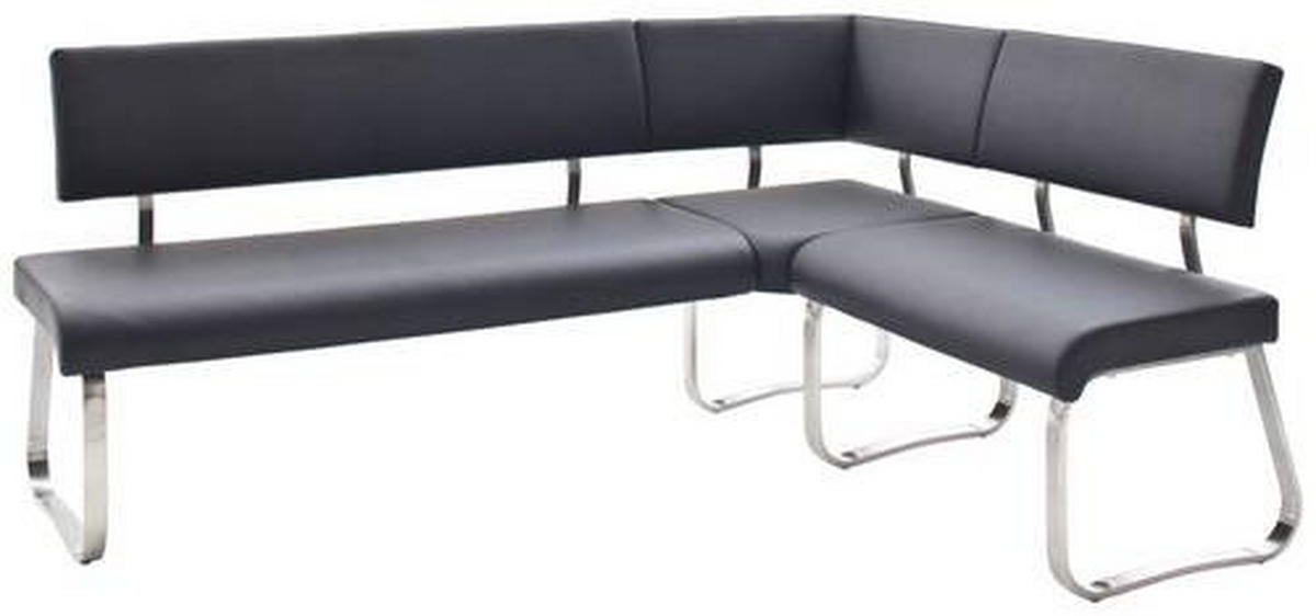 ECKBANK 200/150 cm Lederlook Schwarz, Edelstahlfarben   - Edelstahlfarben/Schwarz, Design, Textil/Metall (200/150cm) - Livetastic