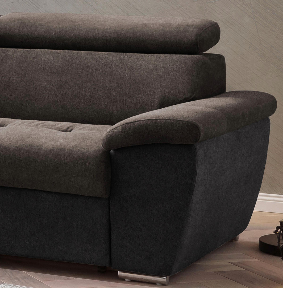 ECKSOFA in Mikrofaser Dunkelbraun  - Chromfarben/Dunkelbraun, Design, Textil/Metall (216/262cm) - Livetastic