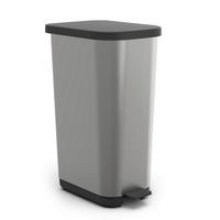 KOŠ S NÁŠLAPNÝM PEDÁLEM - barvy stříbra/vysoce lesklá šedá, Konvenční, plast (42,3/31,7/67,6cm) - Rotho