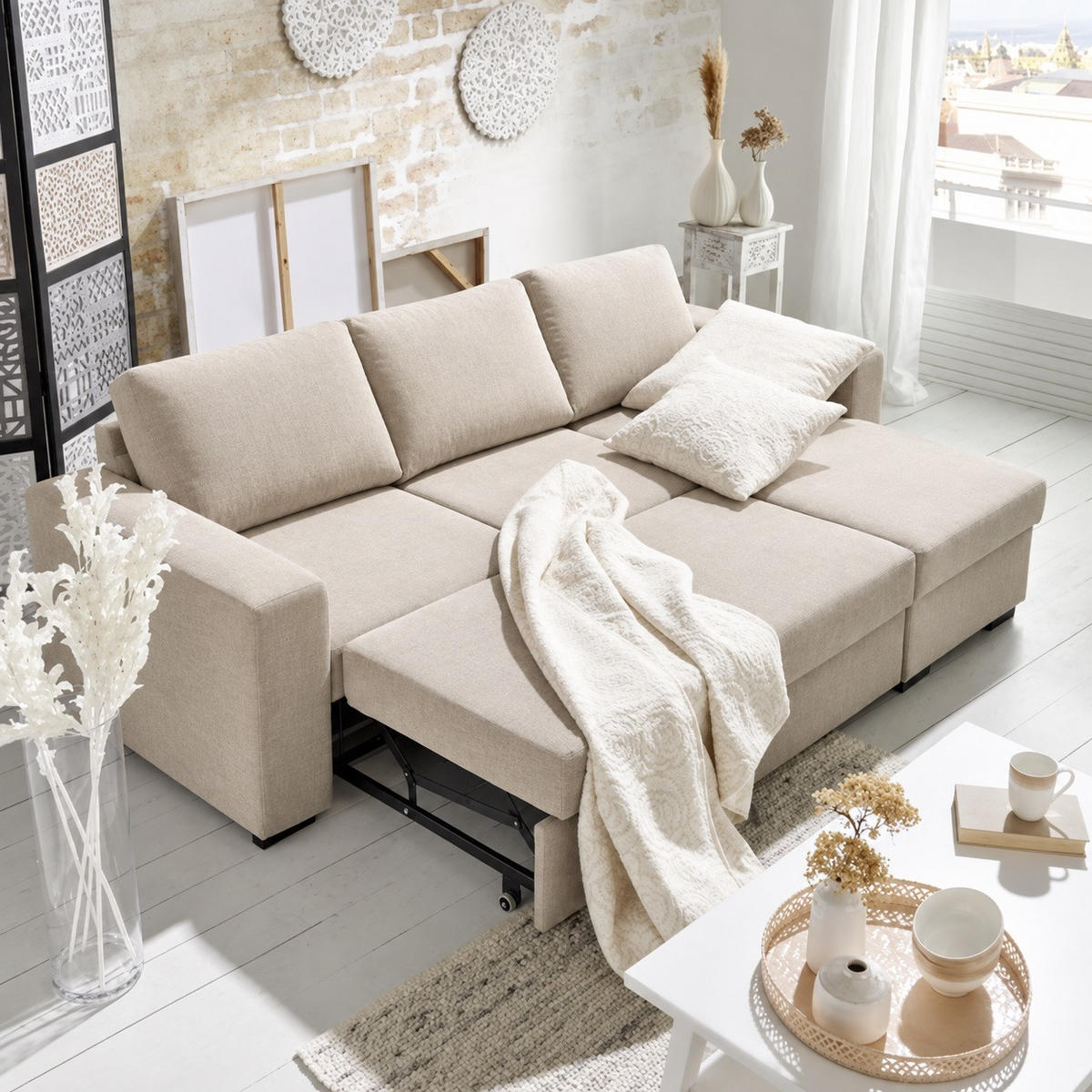 UGAONA GARNITURA krem  - crna/krem, Dizajnerski, tekstil/plastika (244/157cm) - Carryhome