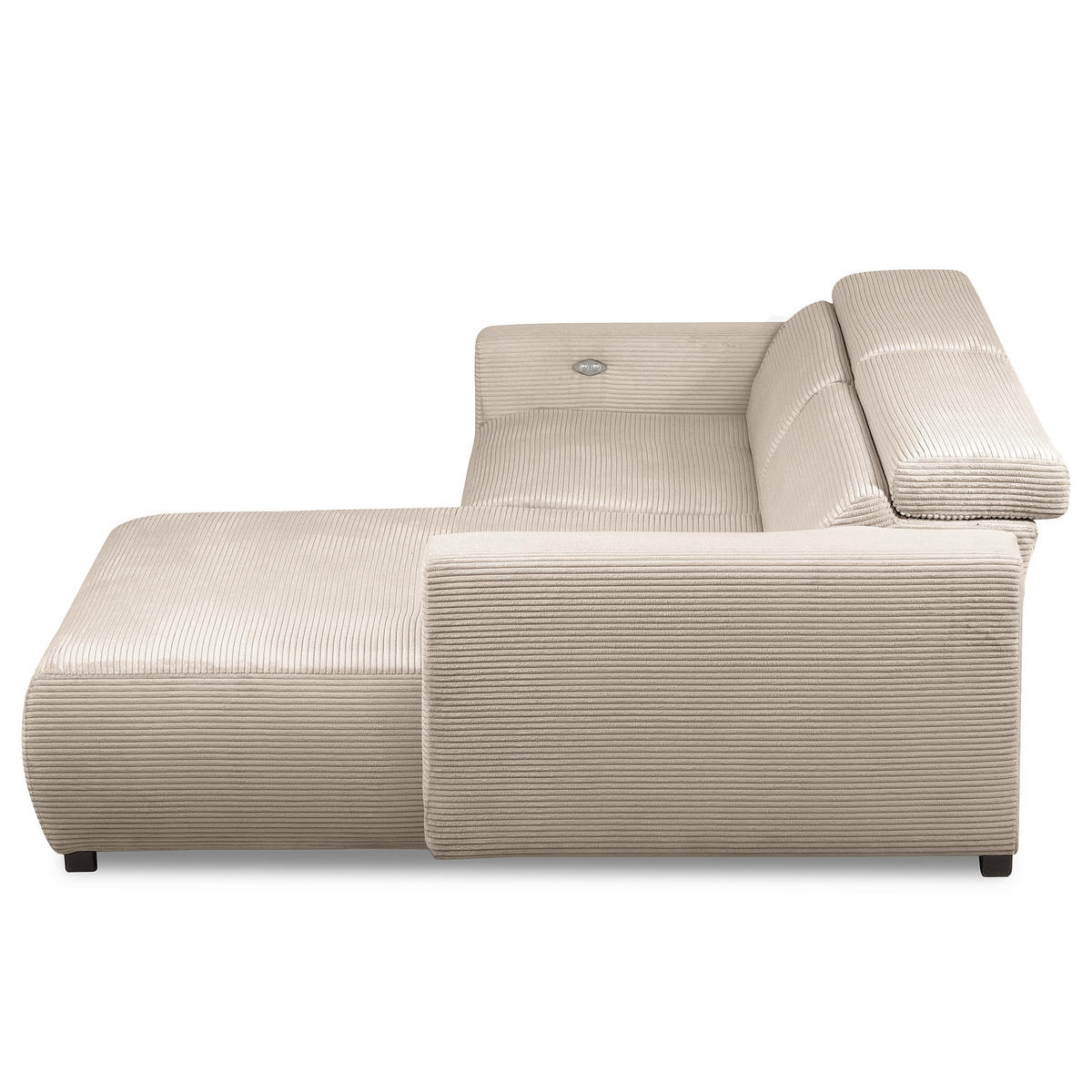 ECKSOFA RENO Hellgrau Cord Relaxfunktion, Kopfteilverstellung  - Hellgrau/Schwarz, Design, Kunststoff/Textil (248/184cm) - Livetastic