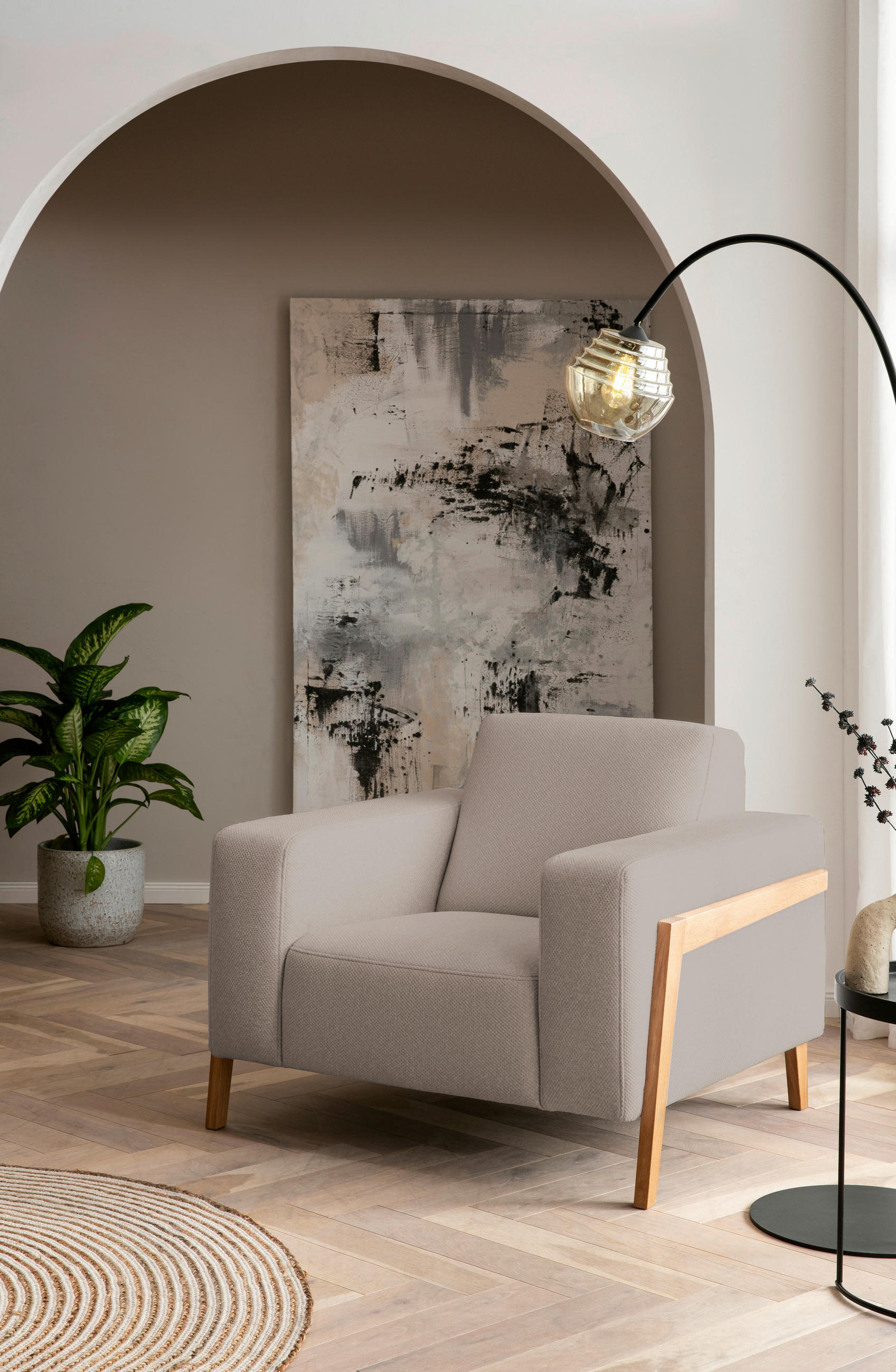 SESSEL Struktur Beige    - Eichefarben/Beige, Design, Holz/Textil (105/84/96cm) - Stylife