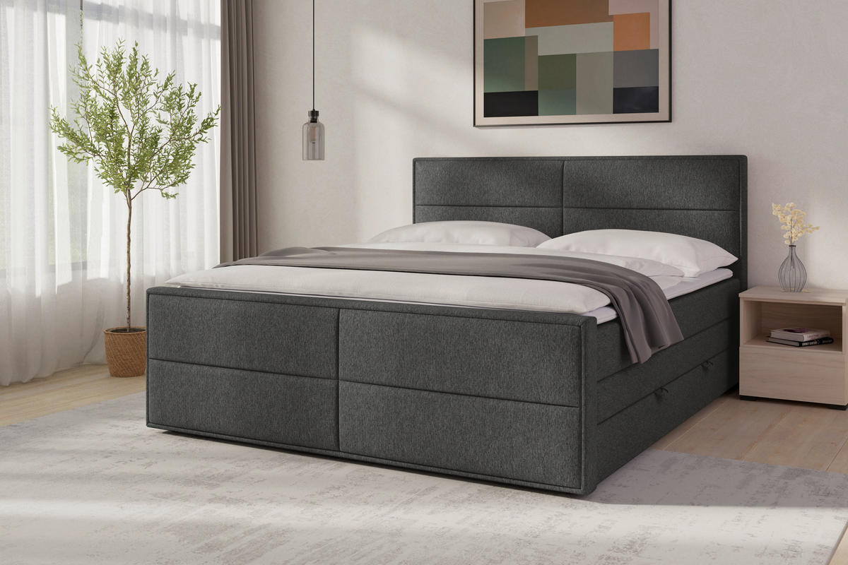 BOXSPRINGBETT 180/200 cm  in Anthrazit  - Anthrazit/Schwarz, Modern, Holz/Kunststoff (180/200cm) - MID.YOU