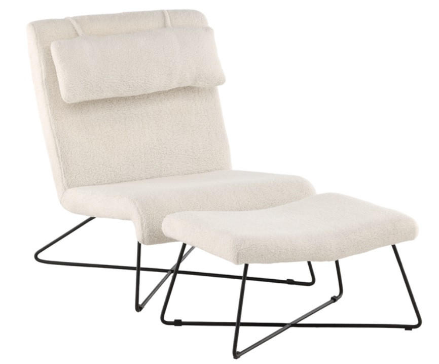 FÅTÖLJ MED FOTPALL i metall, textil vit  - vit/svart, Design, metall/textil (65/88/31cm) - Best Price