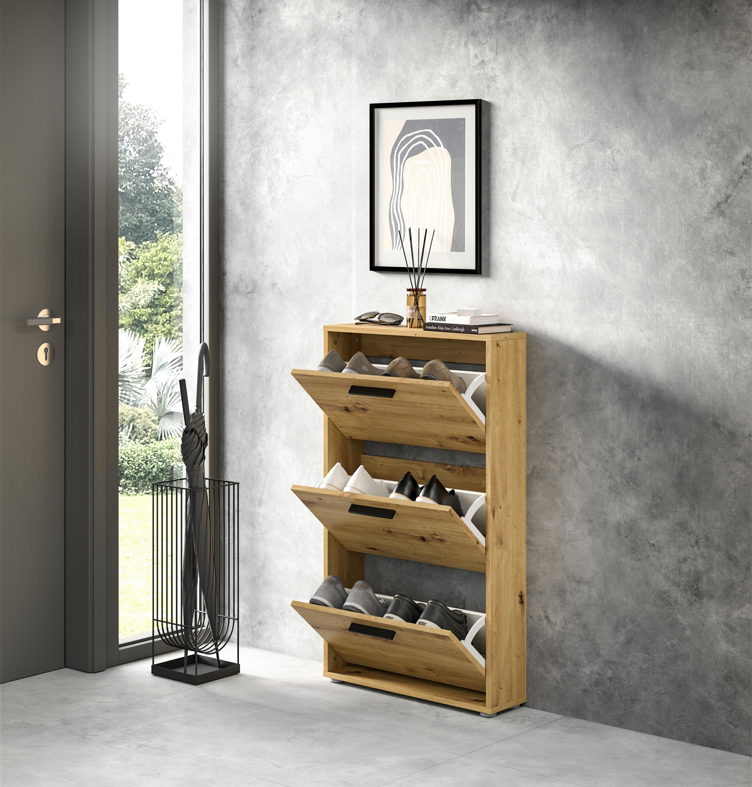 SCHUHKIPPER Melamin Eiche Artisan  - Schwarz/Eiche Artisan, Design, Holzwerkstoff/Kunststoff (59/103/17cm) - Carryhome