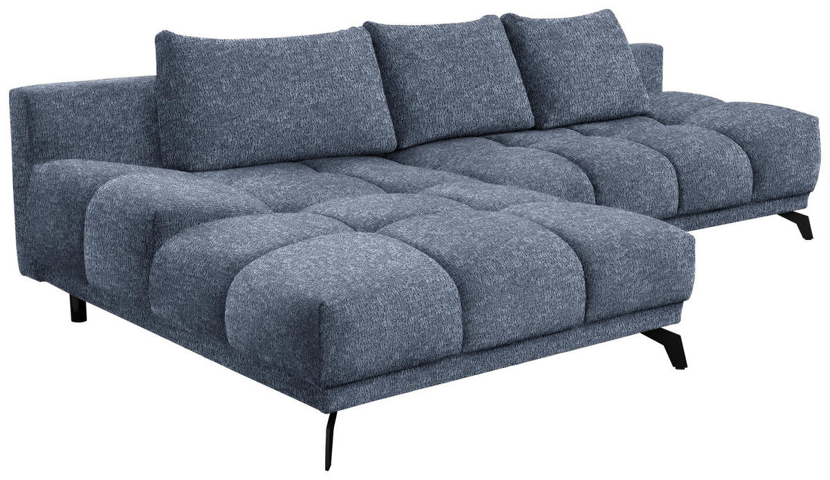ECKSOFA in Chenille Dunkelblau  - Schwarz/Dunkelblau, MODERN, Textil/Metall (182/290cm) - Hom`in