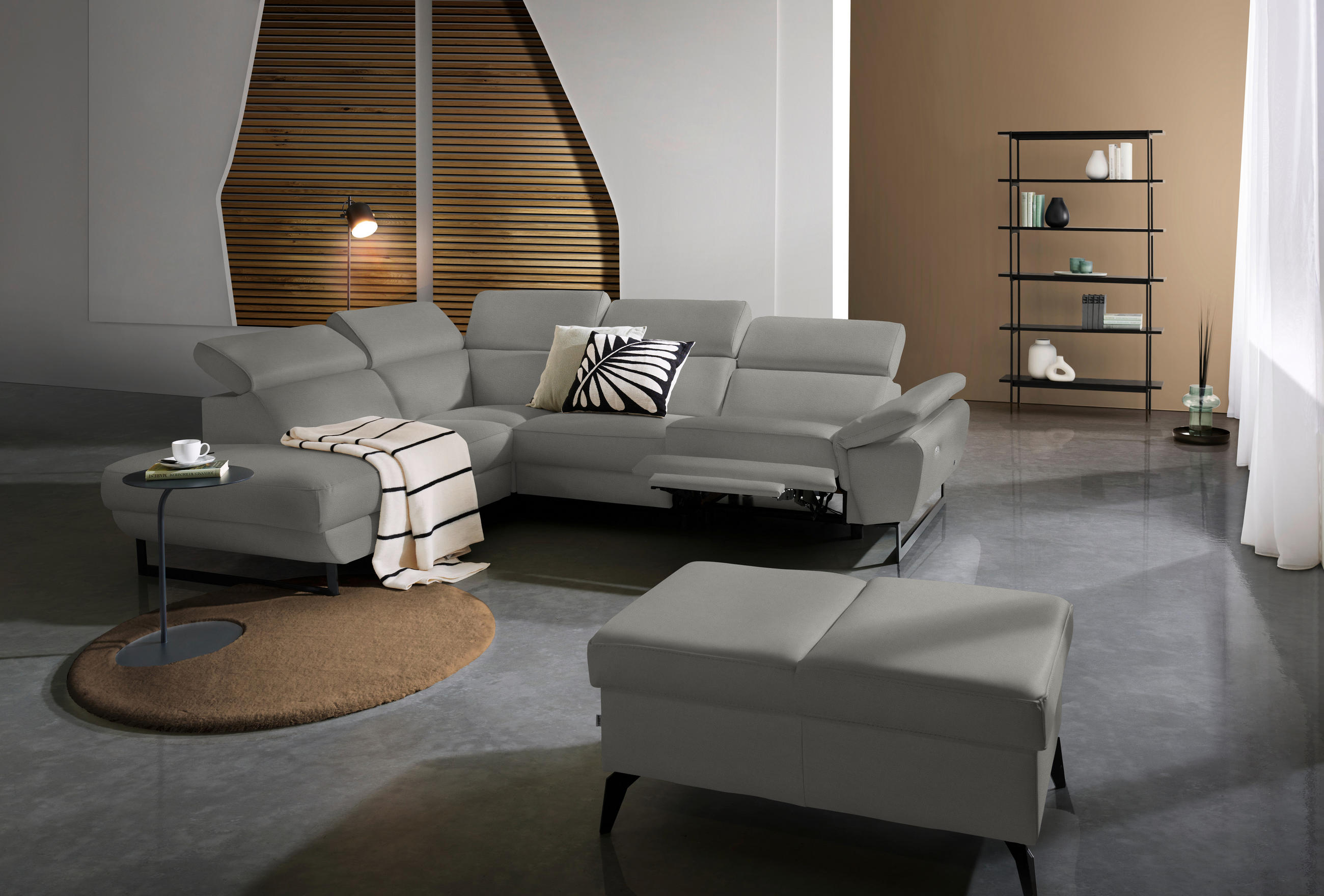 ROHOVÁ SEDAČKA, kůže, šedá - šedá/černá, Design, kov/kůže (225/281cm) - Celina Home