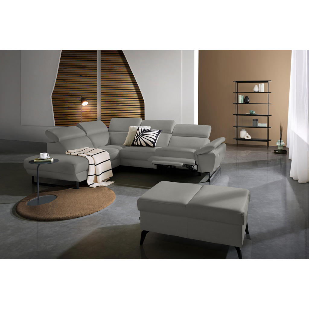 Thumbnail - Celina Home Ecksofa, Grau, Leder, Echtleder, Rindleder, Spaltleder, 5-Sitzer, L-Form, Ottomane links, 281x225 cm, Made i...