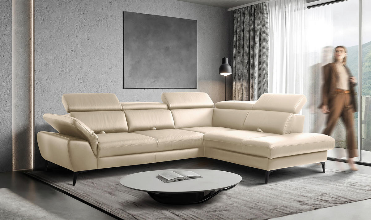ECKSOFA Lederlook Echtleder Grau  - Schwarz/Grau, Design, Leder/Textil (274/220cm) - Livetastic