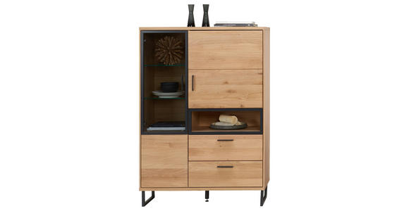 HIGHBOARD 95/139/38 cm  - Dunkelgrau/Eichefarben, KONVENTIONELL, Glas/Holz (95/139/38cm) - Cantus