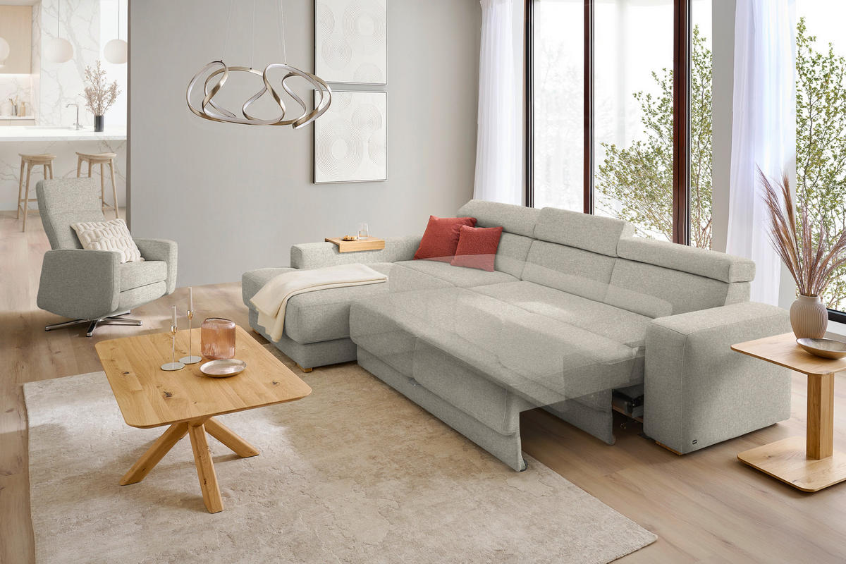 ECKSOFA  in Chenille Hellgrau  206/316 cm  - Eichefarben/Hellgrau, Design, Textil (206/316cm) - Sedda