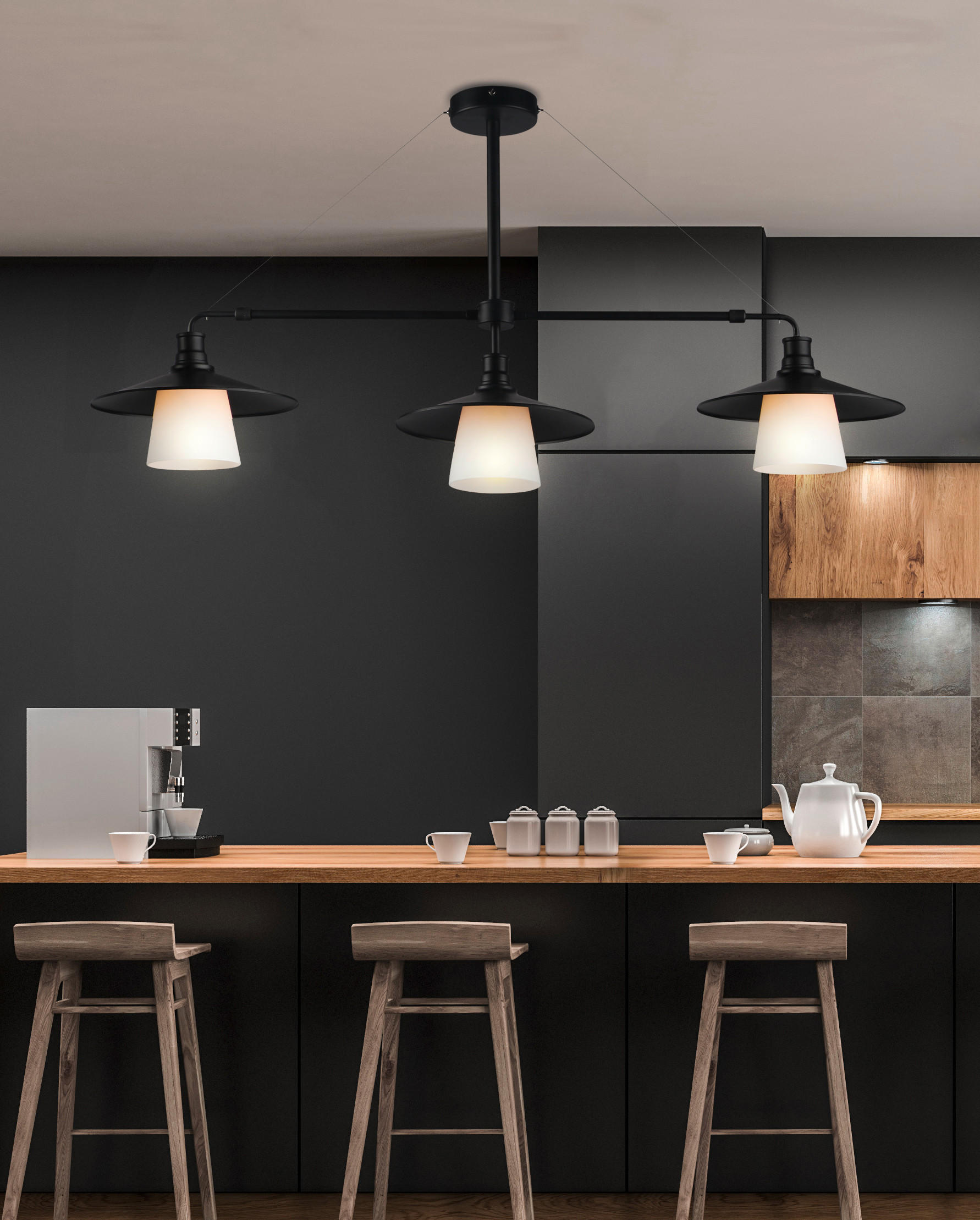 PENDELLEUCHTE Loft 98/26/55 cm   - Schwarz, Design, Metall (98/26/55cm)