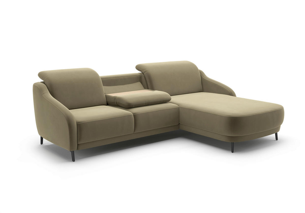 ECKSOFA BLUES V Olivgrün Samt  - Schwarz/Olivgrün, MODERN, Textil/Metall (271/191cm) - Sit & More
