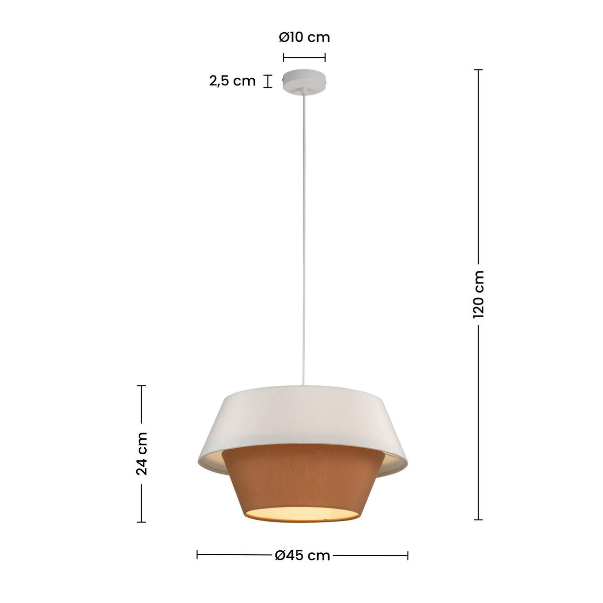 HÄNGELEUCHTE 45/130 cm  - Weiß/Mokka, Trend, Kunststoff/Textil (45/130cm) - Collett's Monde