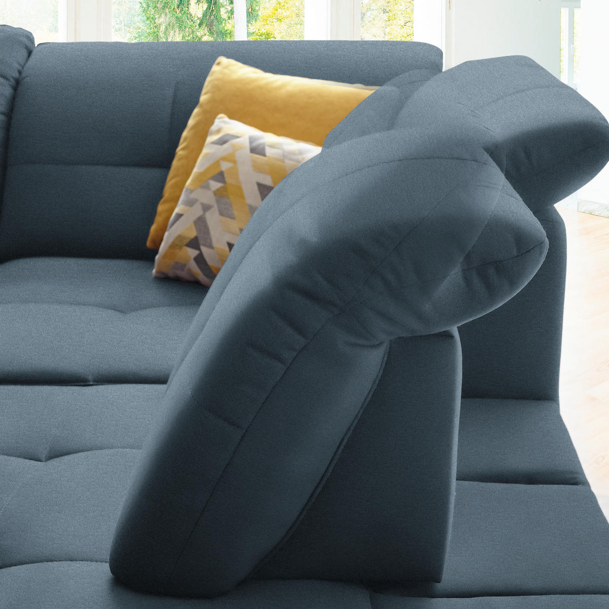 ECKSOFA in Chenille Blau  - Blau/Schwarz, Design, Textil/Metall (310/240cm) - Xora