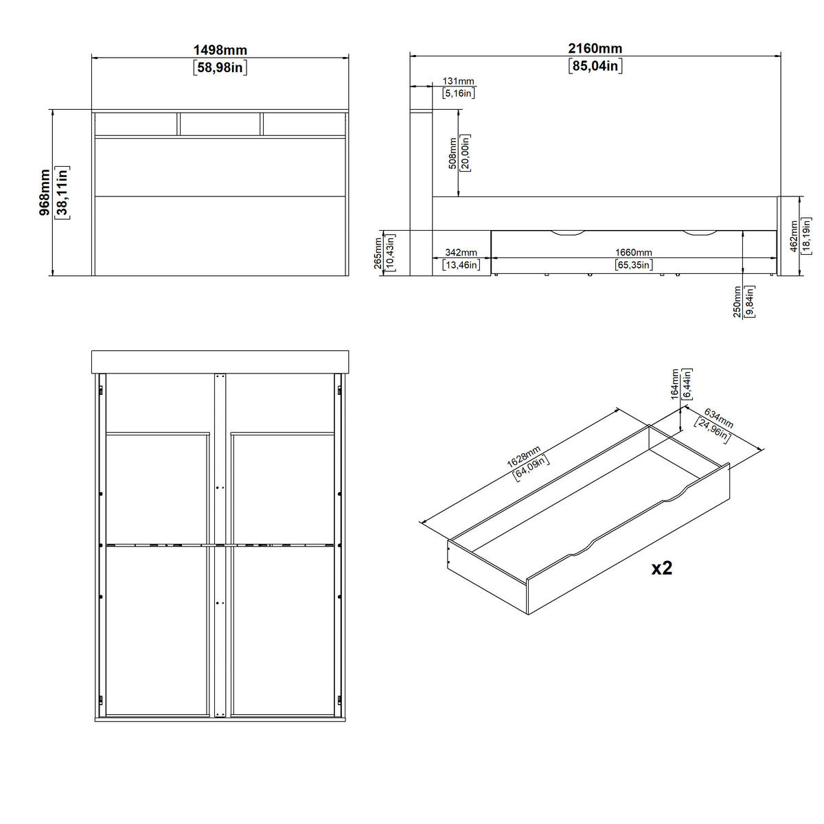 POSTEĽ S ÚLOŽNÝM PRIESTOROM, 140/200 cm biela, farba duba - biela/farba duba, Modern, kompozitné drevo (140/200cm) - MID.YOU
