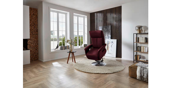 RELAXSESSEL in Leder Weinrot - Edelstahlfarben/Weinrot, Design, Leder/Metall (78/112/85cm) - Cantus