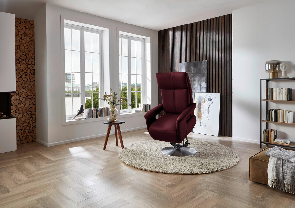 RELAXSESSEL in Leder Weinrot  - Edelstahlfarben/Weinrot, Design, Leder/Metall (78/112/85cm) - Cantus