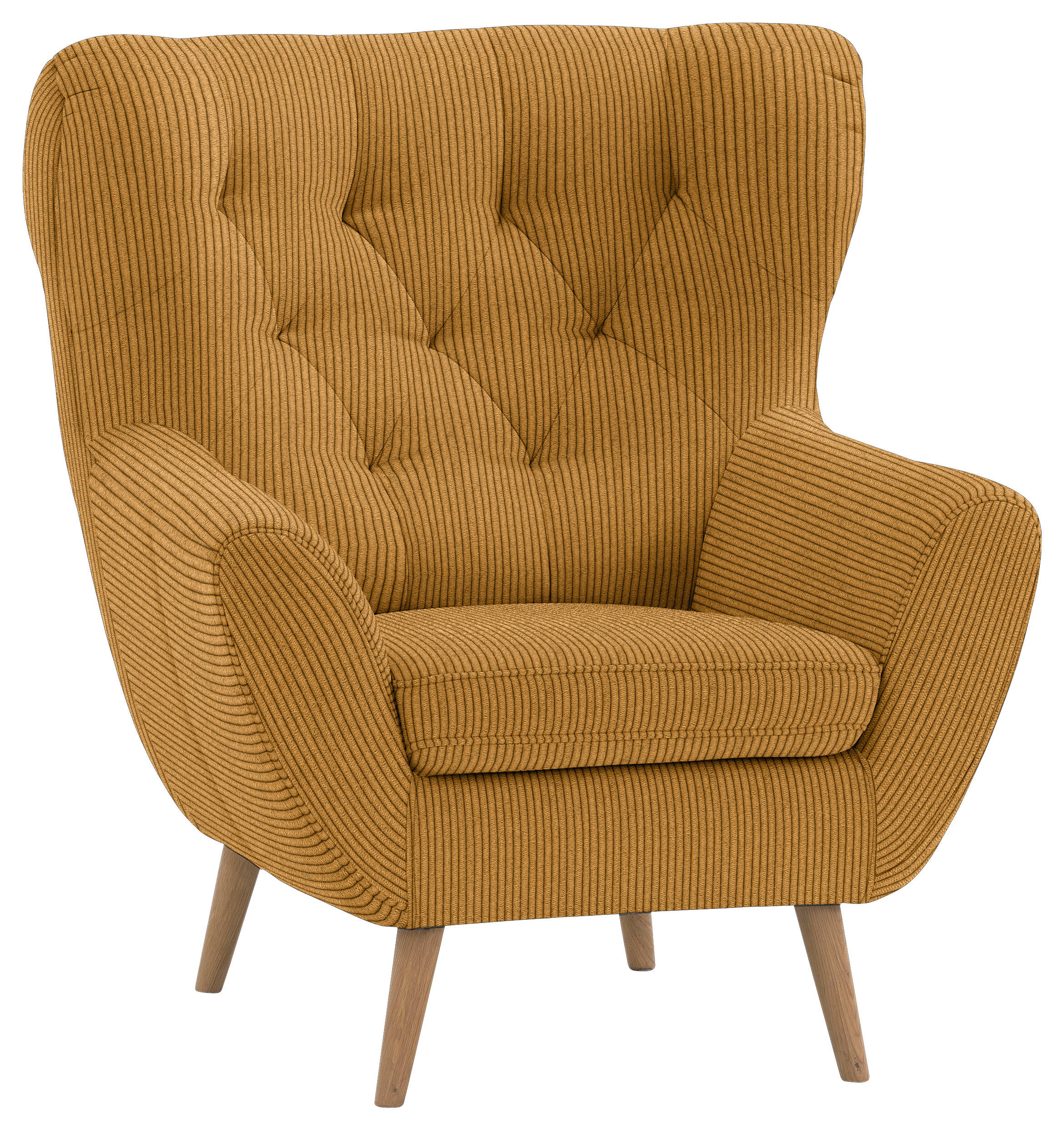 OHRENSESSEL in Cord Currygelb  - Currygelb/Eichefarben, Design, Holz/Textil (87/101/95cm) - Stylife