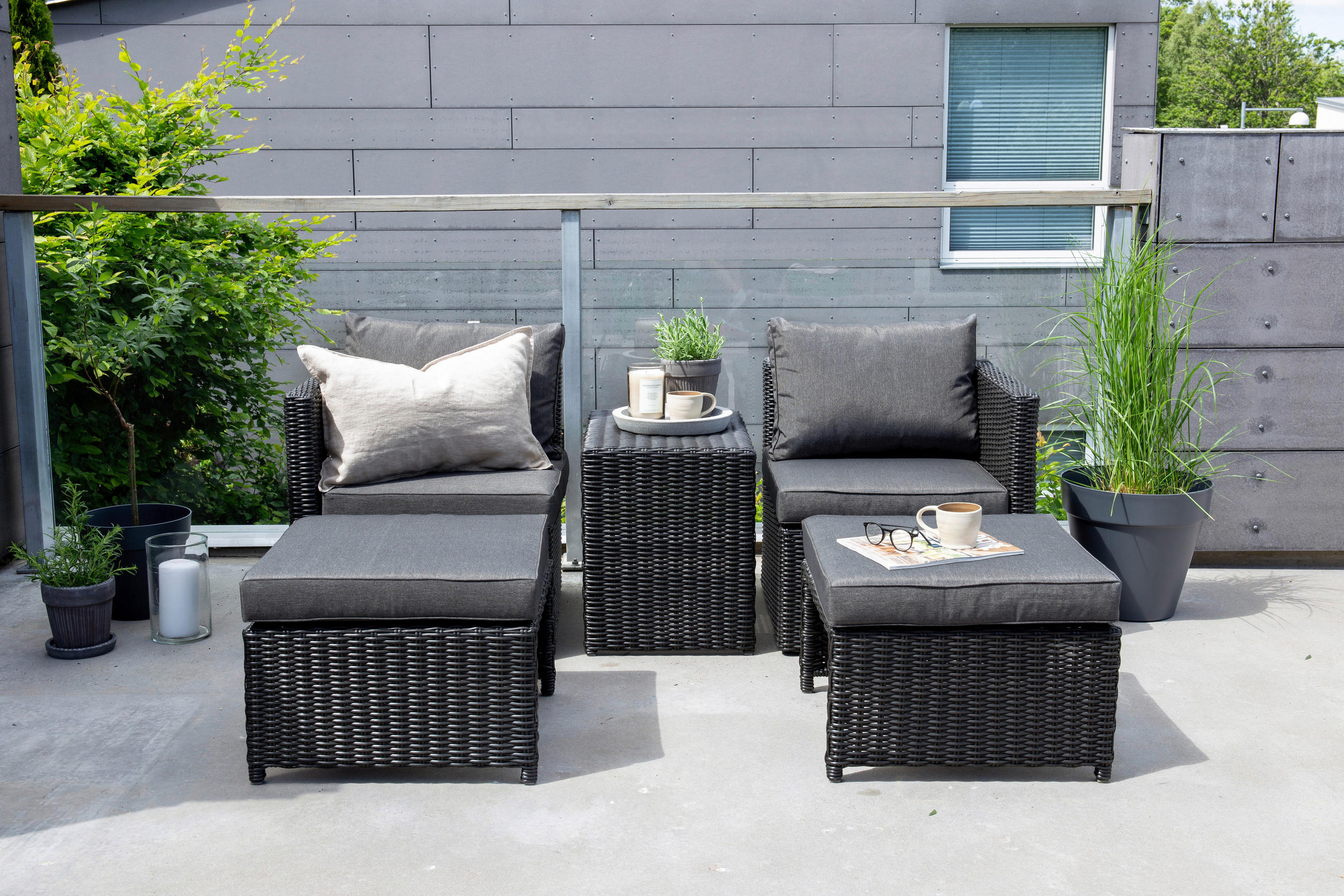 GARTENSET Stahl  - Schwarz/Grau, KONVENTIONELL, Kunststoff/Metall - Gardenson