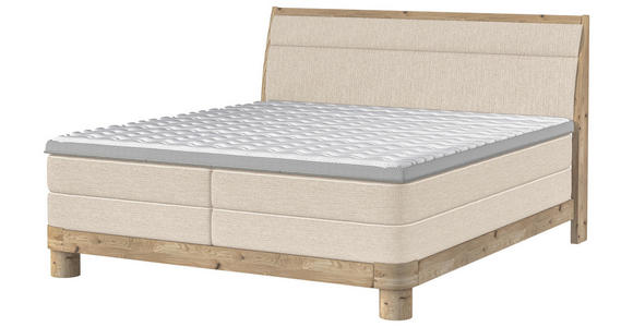 BOXSPRINGBETT 140/200 cm,  in Beige, gepolstertes Kopfteil, Topper, Matratzen, H3 + H3 = fest  - Eichefarben/Beige, Natur, Holz/Textil (140/200cm) - Valnatura
