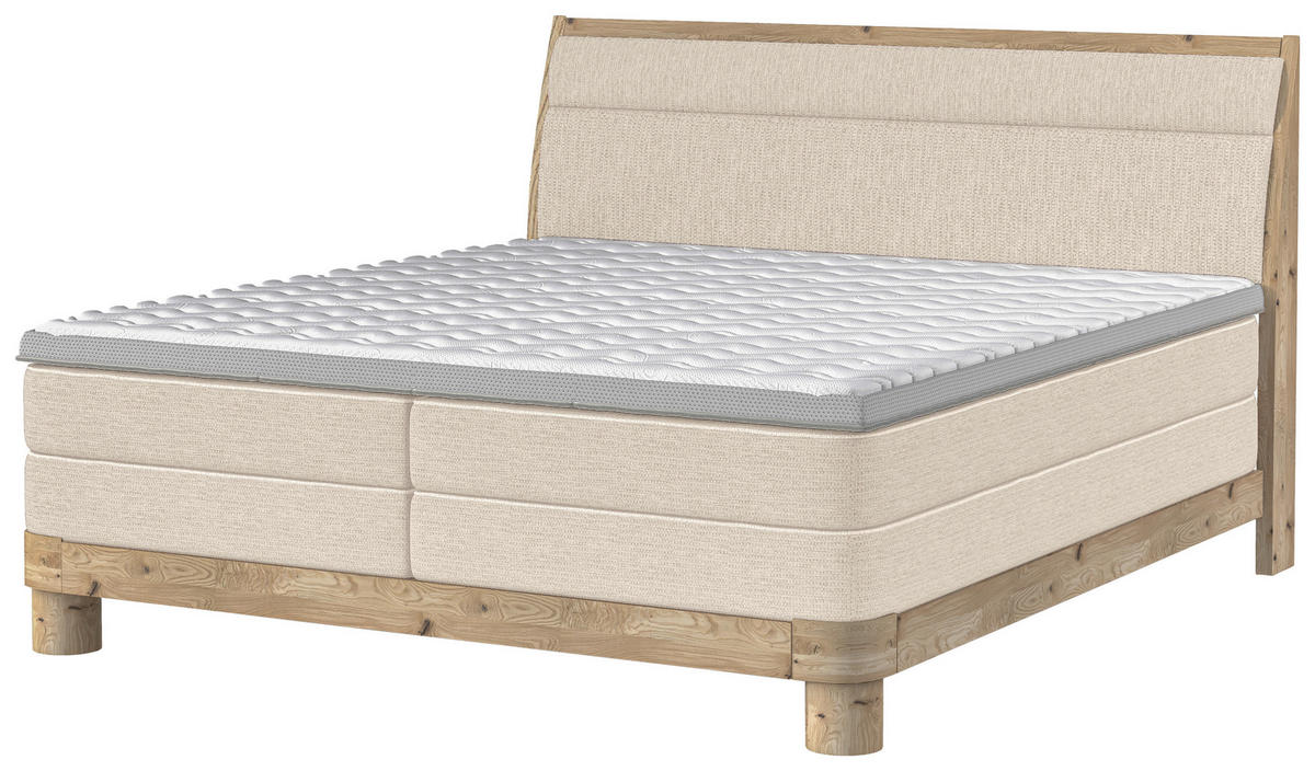 BOXSPRINGBETT 160/200 cm,  in Beige, gepolstertes Kopfteil, Topper, Matratzen, H3 + H3 = fest  - Eichefarben/Beige, Natur, Holz/Textil (160/200cm) - Valnatura
